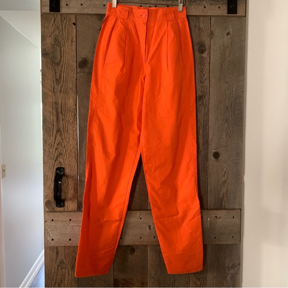 Women’s MONDI W. Germany 36 Vintage Bright Orange Baggie Pants Pockets Adj Hem